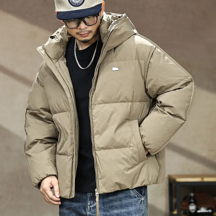 新国标90鸭绒连帽羽绒服男冬季新款户外防寒保暖情侣面包服外套潮