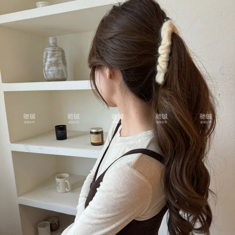温柔入冬～毛线褶皱香蕉夹竖夹元气高马尾固定神器秋冬显发量头饰