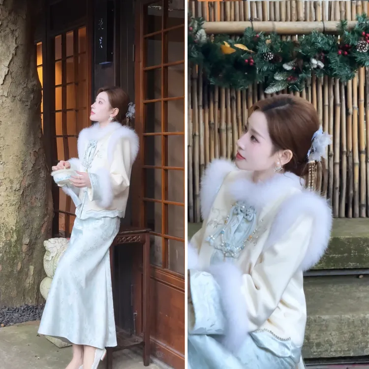 【婷婷】《山河入梦》人群发光刺绣狐狸毛羽绒套装系列TT2SDTH2797