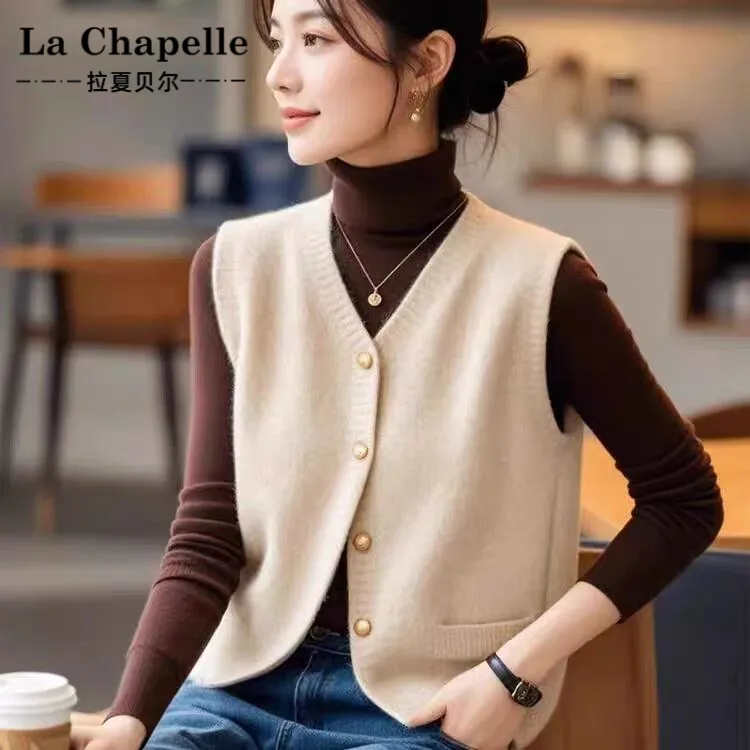 拉夏贝尔针织马甲背心女装2025新款时尚单排扣开衫外搭