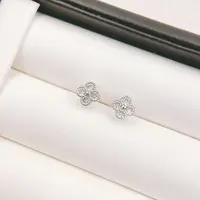 铜合金合成锆石耳饰 【1887】白色*【幸运四叶草】迷你小耳钉