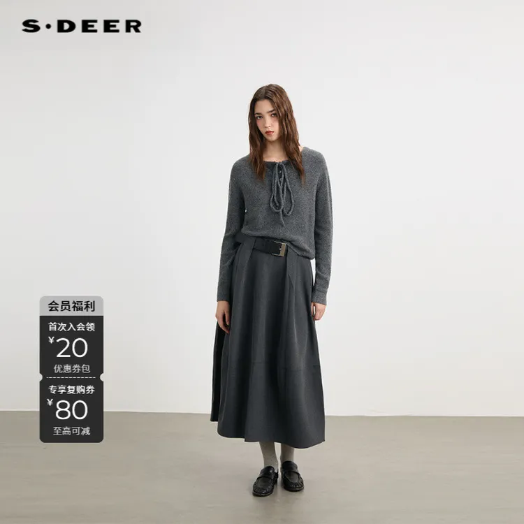 S·DEER圣迪奥秋季小香风短款圆领套头女士针织衫S253Z3556