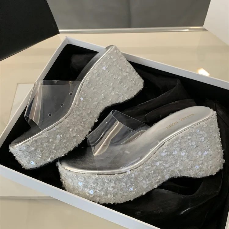 渔夫鞋护士鞋时尚夏季外穿厚底坡跟凉鞋防水台跟鞋透明高拖鞋