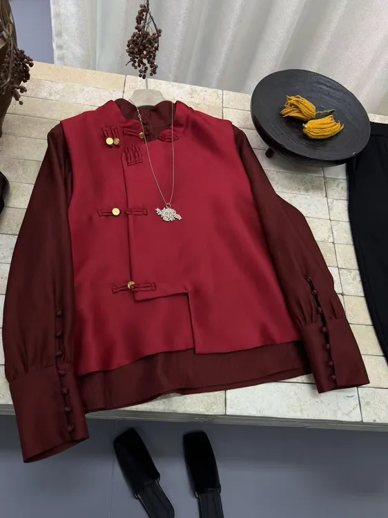 【丽姿】原创设计师款新中式中国红极简国风马甲时尚贵气穿搭显气质