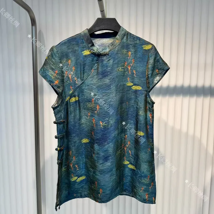 【长卿】新中式小鱼一字扣国风提花坎肩中长款上衣W594