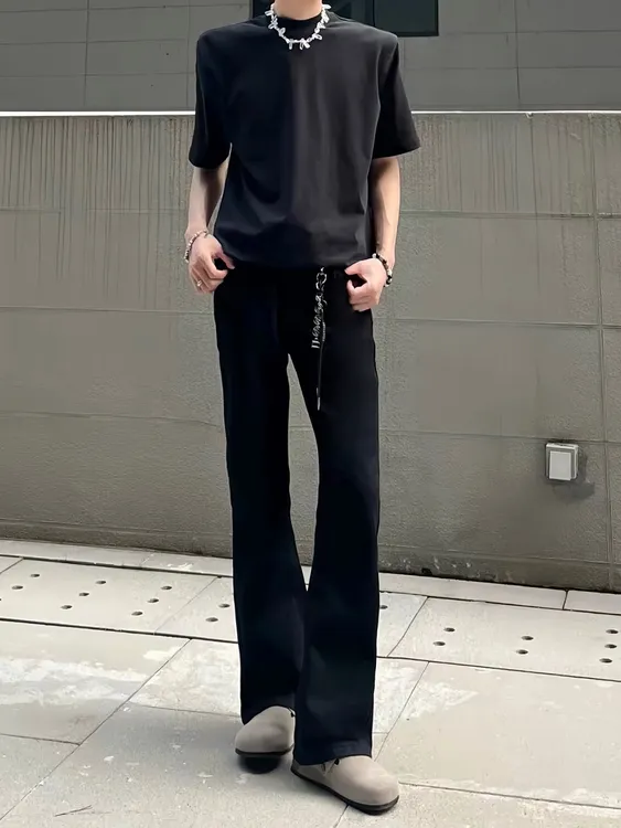 夏季凉感透气直筒微喇弯刀版型牛仔裤高弹百搭显高显瘦纯黑软牛仔商品图