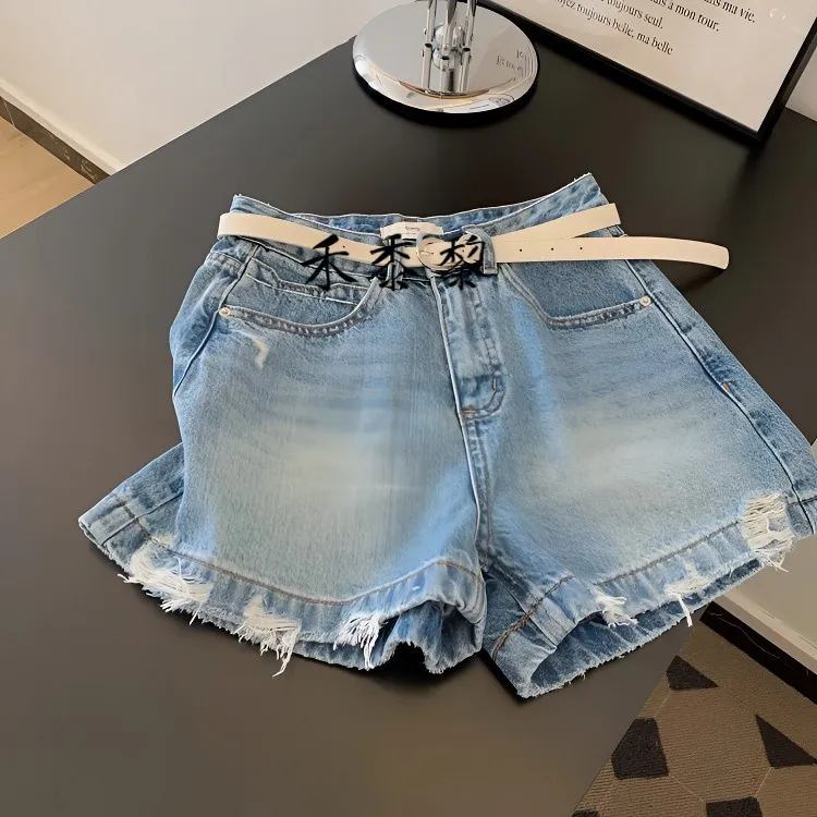 新款蓝色磨破牛仔短裤设计显瘦裤子百搭辣妹慵懒牛仔裤夏季