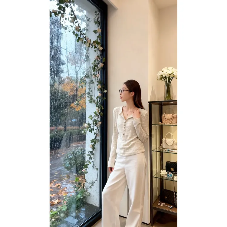 【白月光】2025年秋冬新款法式薄款长袖针织衫女修身显瘦长袖上衣