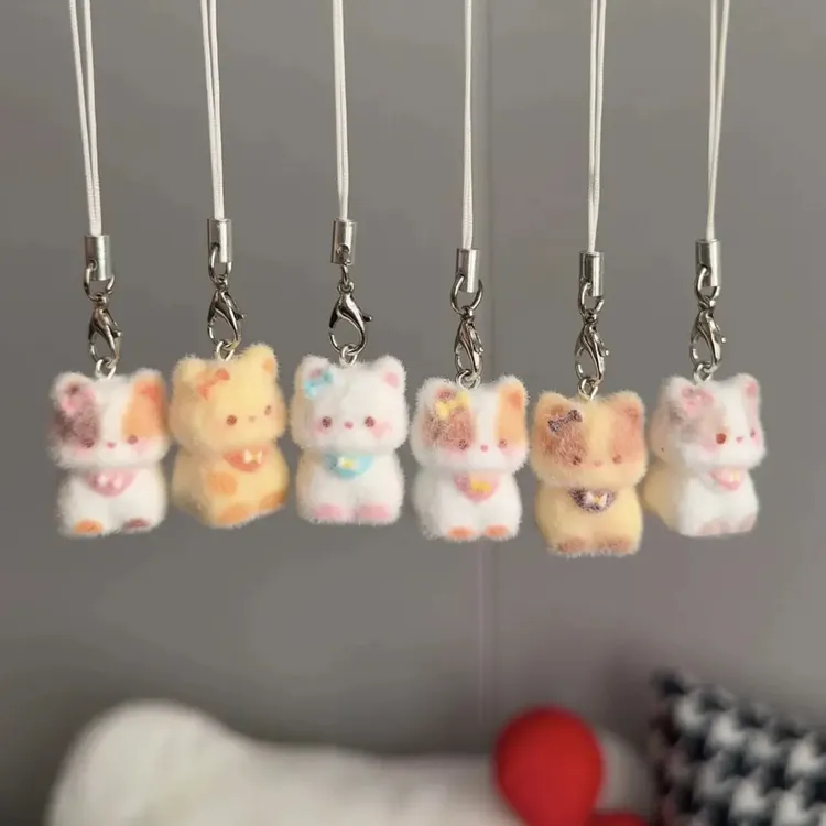 可爱卡通猫咪手机绳立体树脂钥匙链挂件手机挂饰包包情侣闺蜜礼物