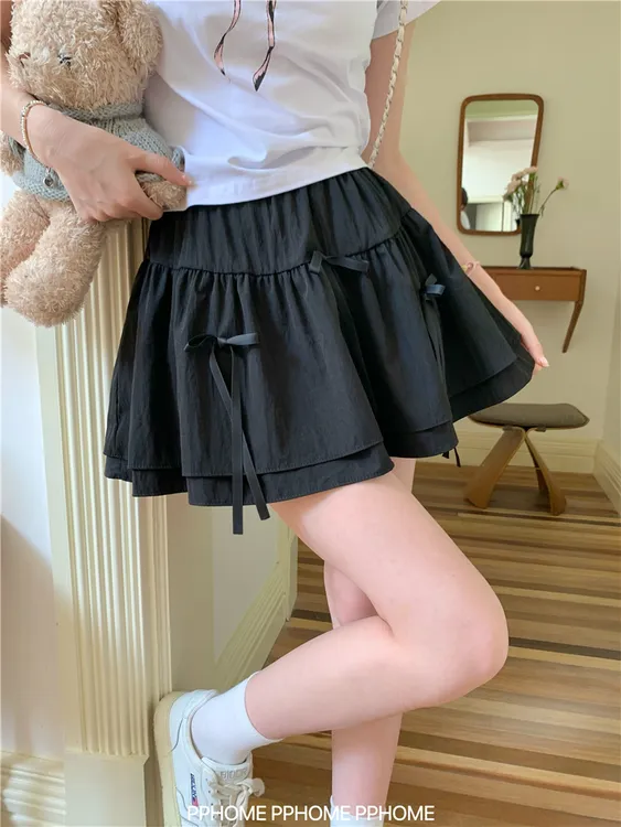 少女蝴蝶结2025夏季新款可爱蛋糕裙蓬蓬短裙女遮肉半身裙百搭裙子