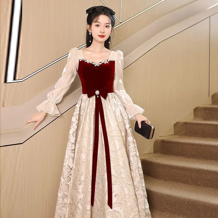 定制款新娘敬酒服2025新款中长款订婚连衣裙显瘦结婚回门宴会礼