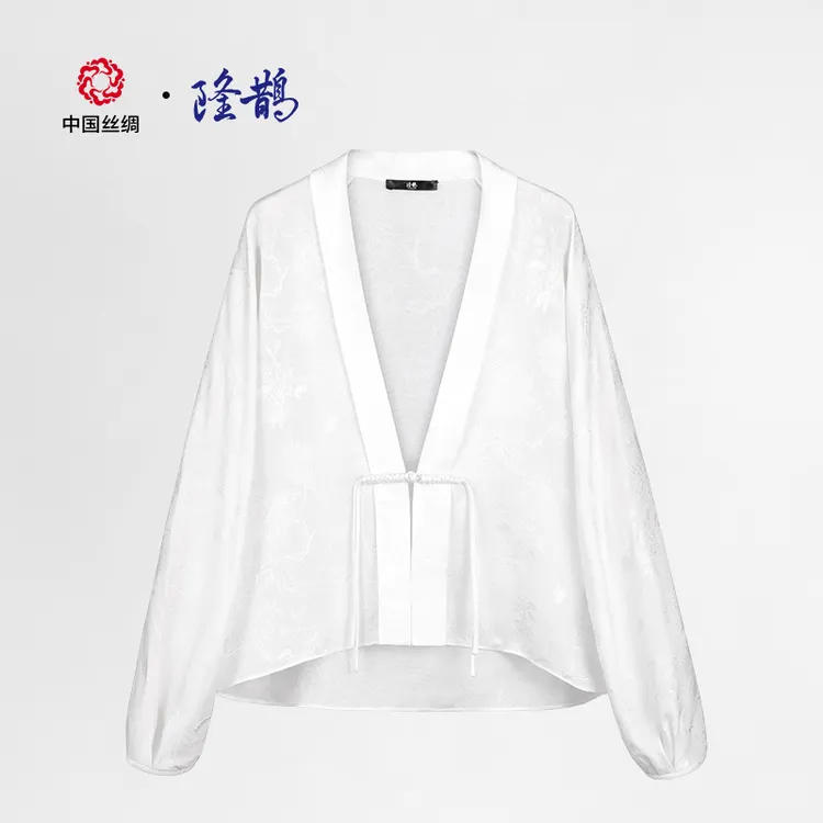 中国丝绸隆鹊【绣球花白色罗开衫上衣】时尚女士国风中式提花花罗
