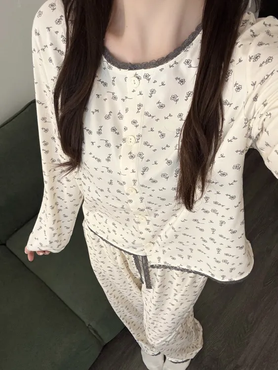 【DMXJ大梦想家】慵懒碎花针织开衫睡衣女春秋新款可外穿家居服套装