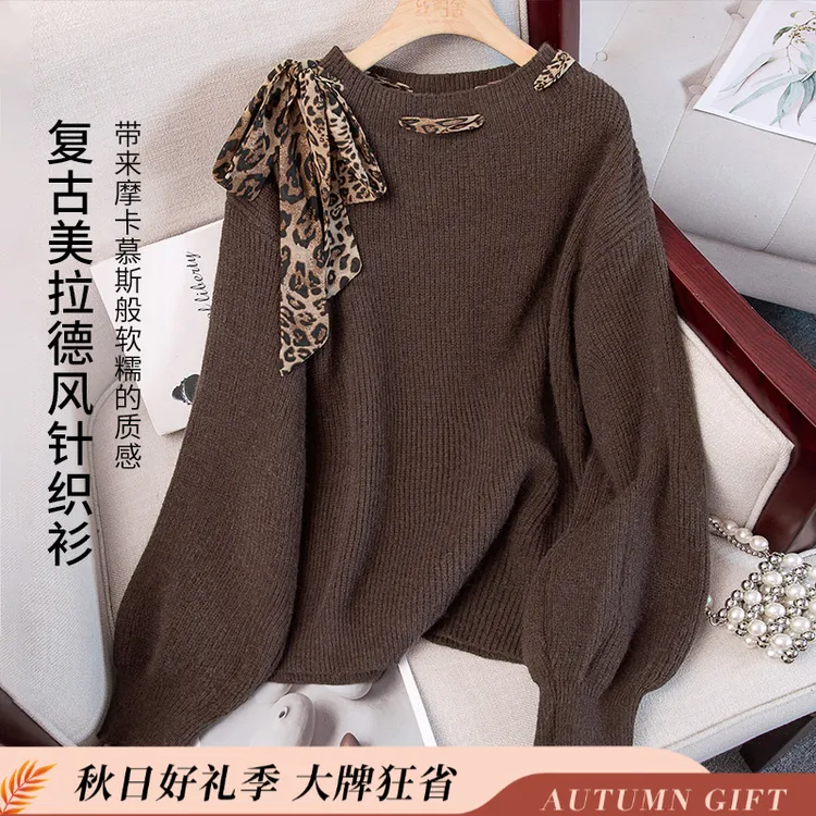 丝柏舍秋装新款纯欲慵懒风女装简约宽松套头圆领针织衫S53X7170Z