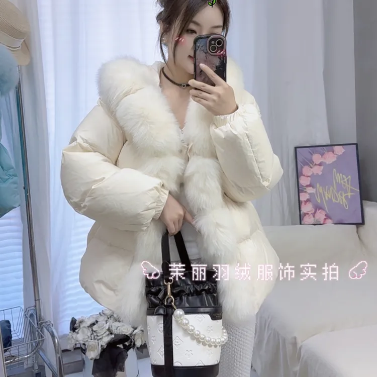 【一生有你】鹅绒加厚保暖外套新款洋气百搭时尚真狐狸毛收腰羽绒服