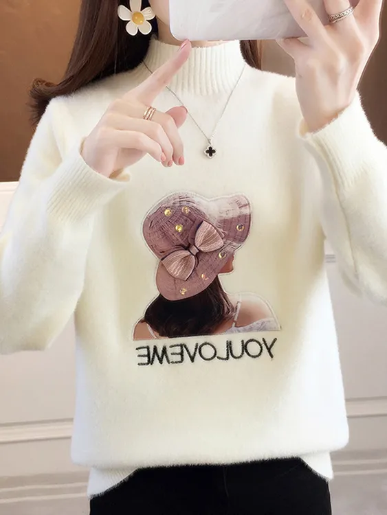 加厚貂绒软糯毛衣女秋冬外穿设计感小众洋气打底衫水貂绒刺绣上衣