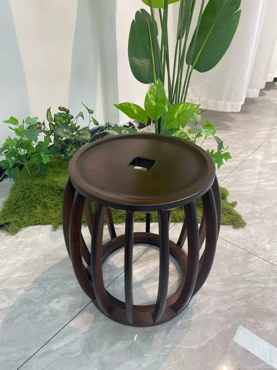 新中式铜钱凳乌金木茶桌椅凳子客厅矮凳换鞋凳茶室鼓凳琴凳