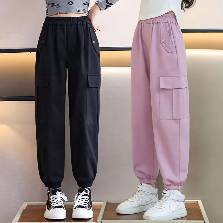 女童裤子春秋款2025新款秋装儿童运动裤秋季女大童黑色工装裤卫裤