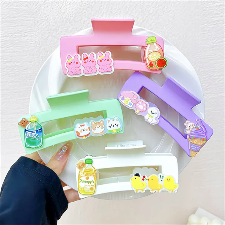 可爱卡通少女心亚克力发夹女创意趣味甜美盘发鲨鱼夹学生头饰发卡