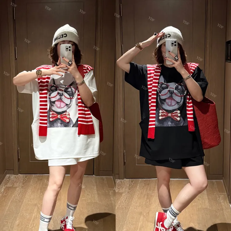 YDFSTUDIO小众【东欧日记】欧货钉珠小狗设计披肩上衣+短裤三件套