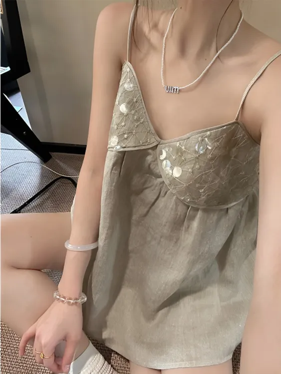 【拼接亮片】韩系纯色睡衣女夏季吊带短裤可外穿居家服两件套大码