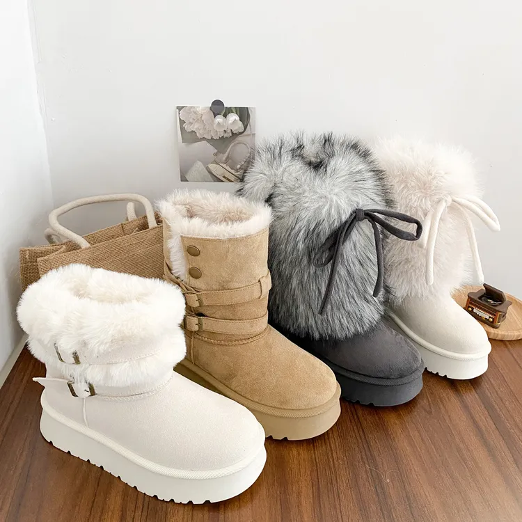 希玥两穿厚底卡扣雪地靴女款2025冬季爆款韩系时尚保暖复古棉鞋潮