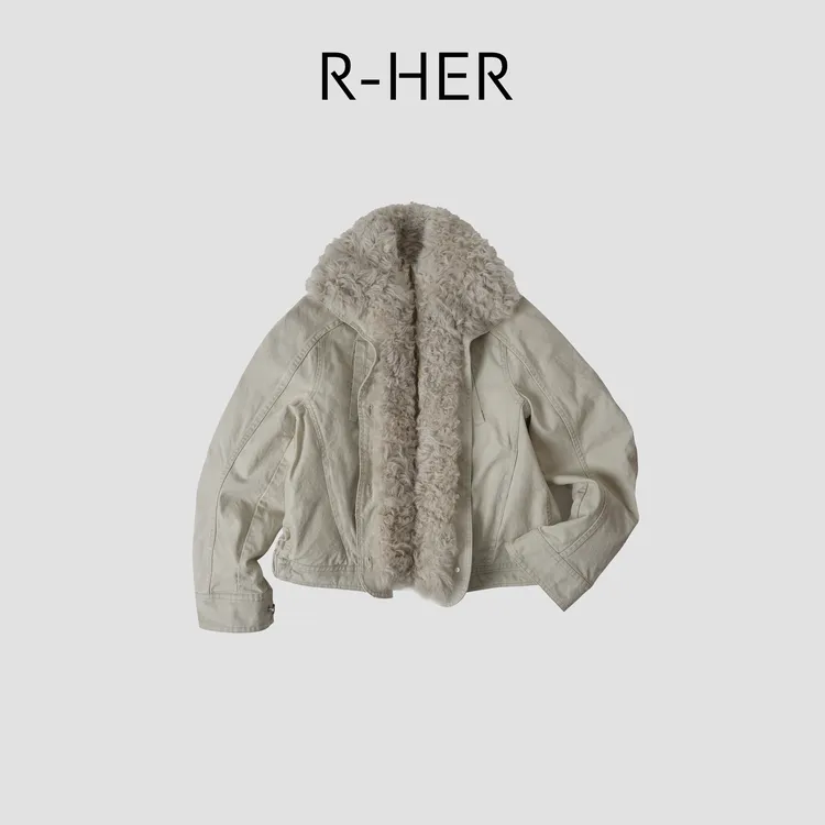 R-HER“绒朵”90白鹅绒厚款毛领秋冬设计师显瘦短款派克服RP5NC5931