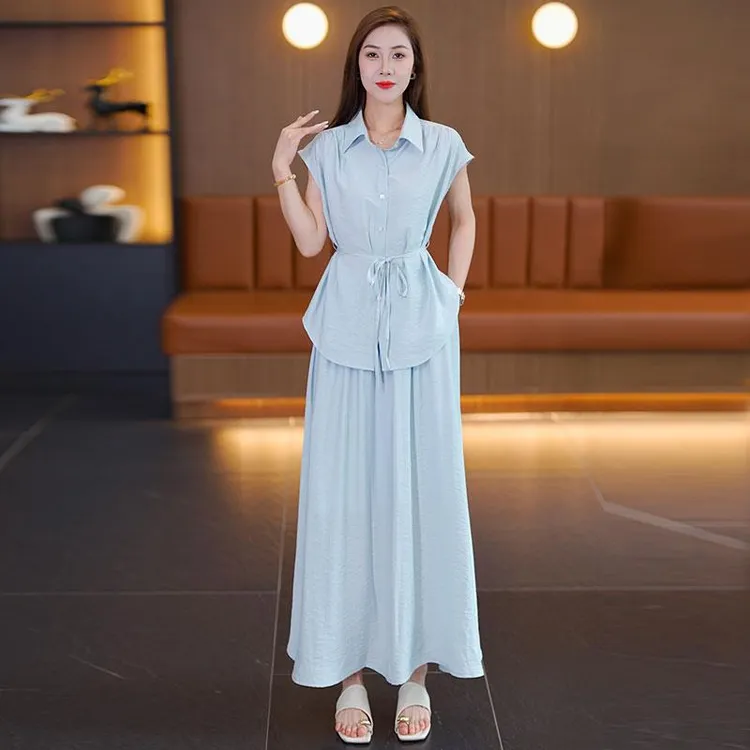 2025夏季新款时尚套装女设计感小众上衣衬衫高腰显瘦半身裙两件套