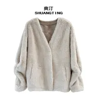 Jokara/丘可儿【冬日女王】中式仿皮草毛绒加厚V领上衣宽松保暖外套