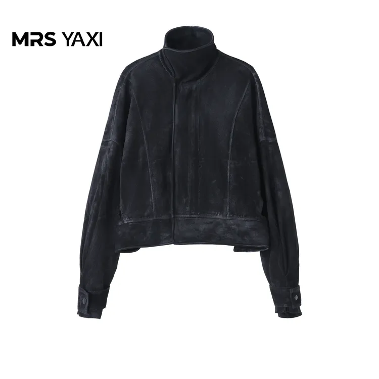 Mrsyaxi水洗做旧立裁擦蜡羊皮衣YX5082801