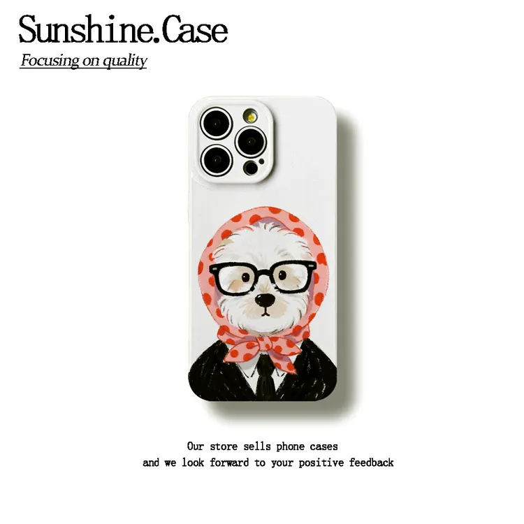 眼镜西高地软壳适用苹果oppo华为vivo小米手机壳防摔全包ins