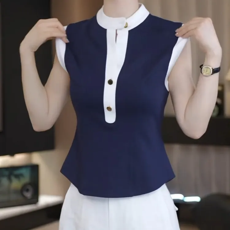 2025夏季新款设计感航海系列撞色小飞袖上衣LK2504757