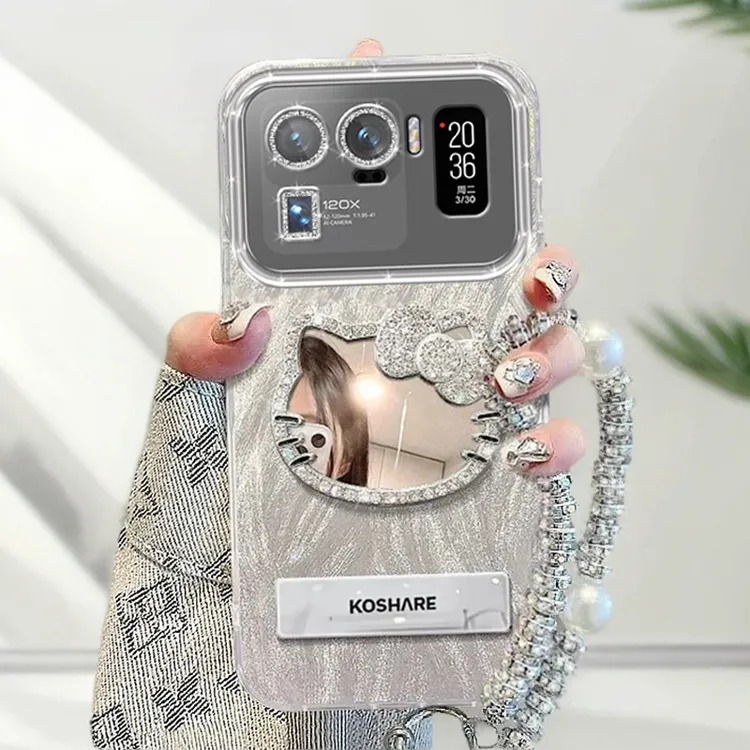 自带镜头膜小米11Ultra手机壳Xiaomi11Ultra软壳镶钻kt猫镜子羽纱