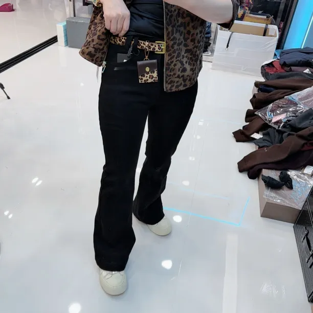 韩版加绒瘦腿弹力百搭牛仔喇叭裤25633美丽
