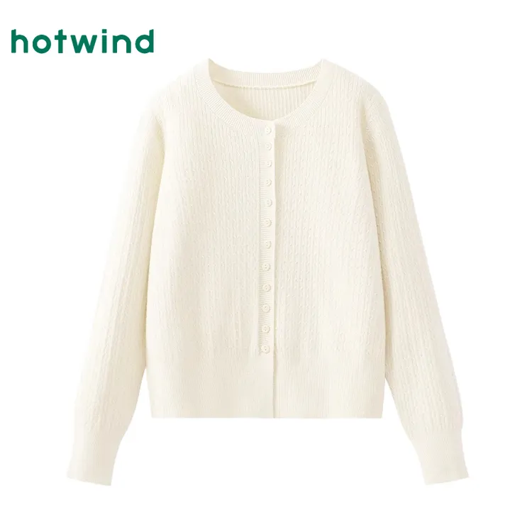 Hotwind/热风针织开衫女夏季薄款外搭罩衫小个子韩系温柔长袖上衣