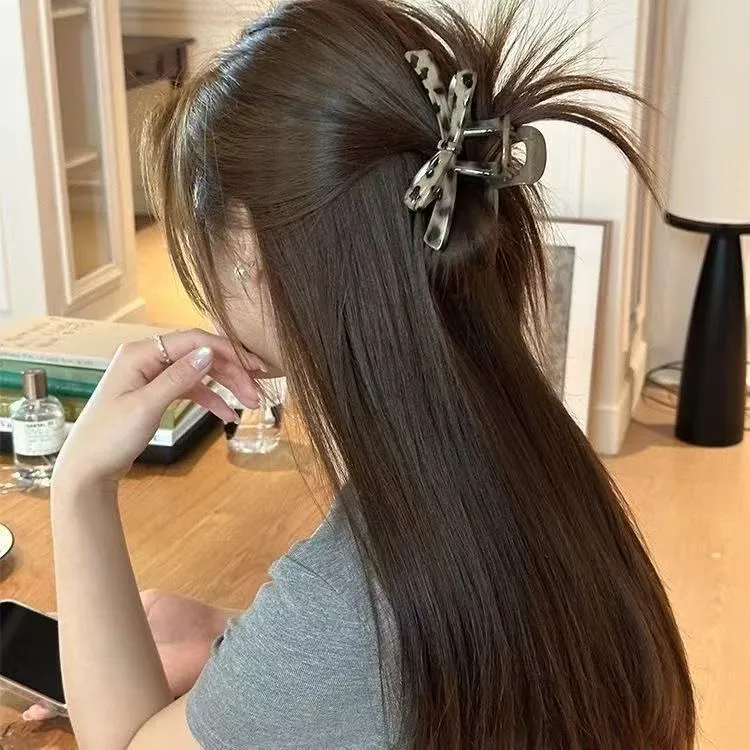 韩系豹纹结抓夹女高级感半扎发鲨鱼夹超大号发夹气质头饰网红发卡