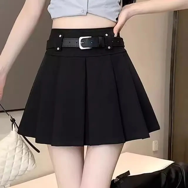 黑色百褶半身裙女2025春夏新款高腰遮肉显瘦半裙韩版休闲a字短裙