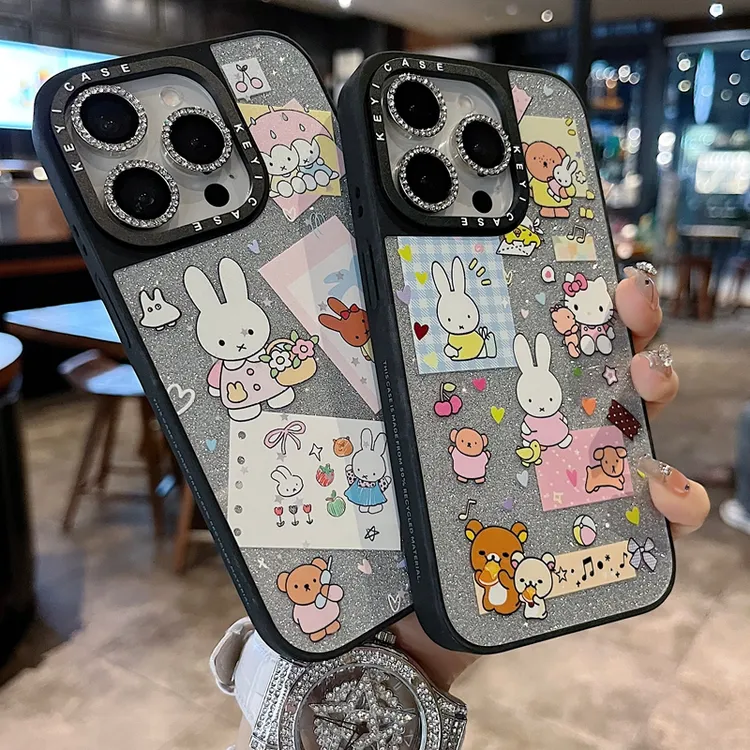 适用苹果系列iPhone17新款手机壳小众风个性蓝格小兔半包大孔透气