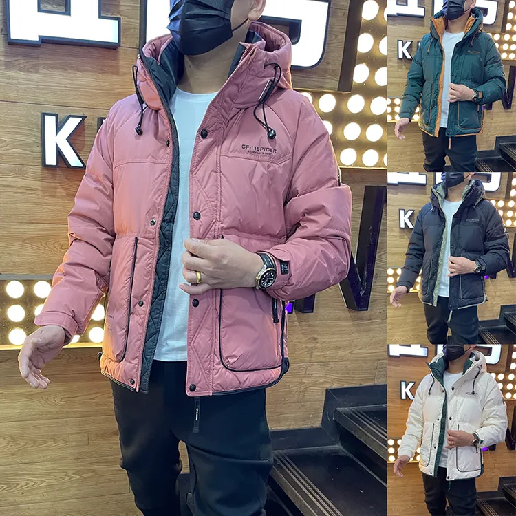 男士防风加厚羽绒服2025冬季高级感休闲连帽个性拼色工装保暖外套