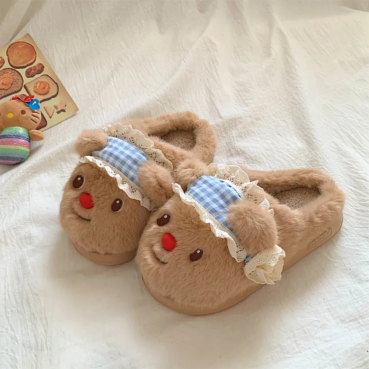 可爱小熊毛毛拖鞋女款冬季居家外穿加厚毛绒保暖软底防滑棉拖鞋女