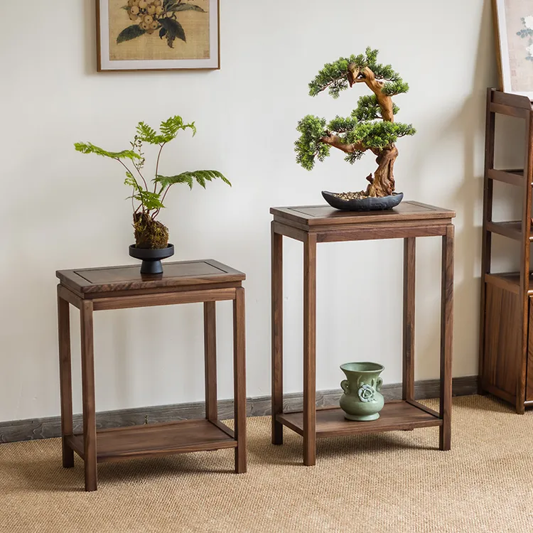 北美黑胡桃花架全实木落地式长方形置物架鱼缸架盆景架