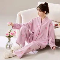 门店39&9！樱桃睡衣」巨软糯半边绒加厚保暖不臃肿家居套装女C23631