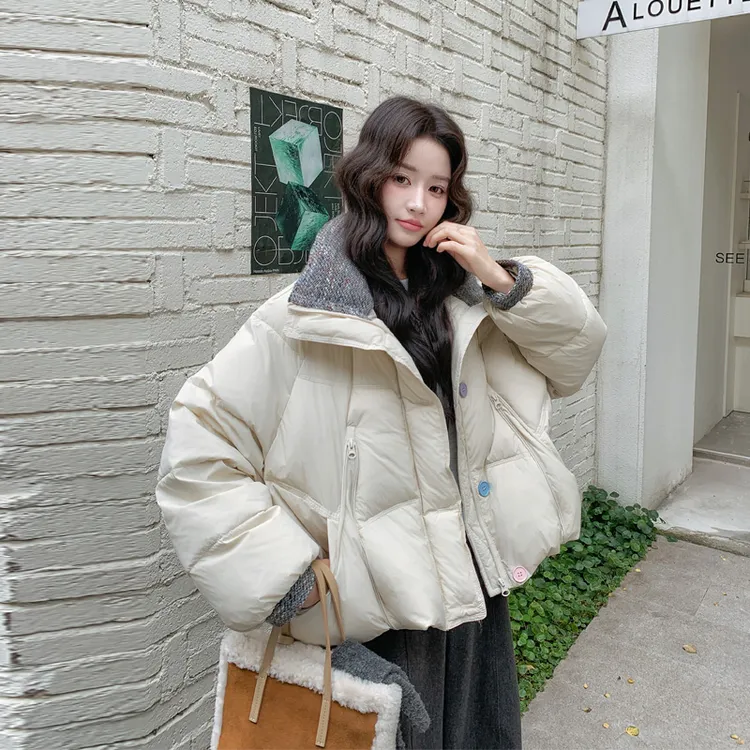 极简风休闲百搭羽绒服2025冬季新款小众短款保暖加厚学院风面包服