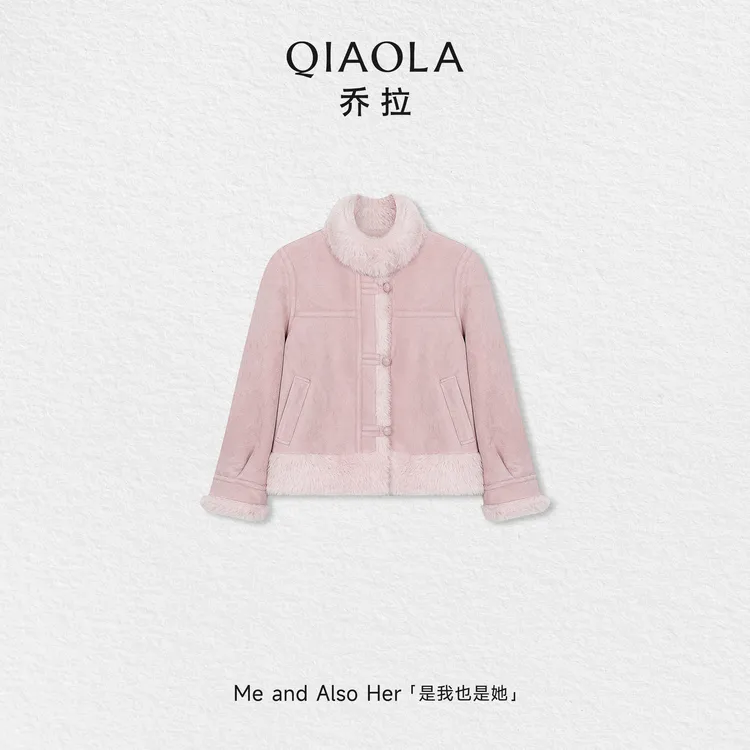 QIAOLA/乔拉【流心蜜桃】秋冬仿麂皮毛绒翻领短款外套