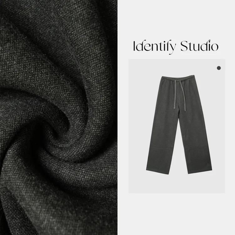 IDENTIFY秋季新款休闲百搭松紧腰抽绳羊毛裤25AWG101807