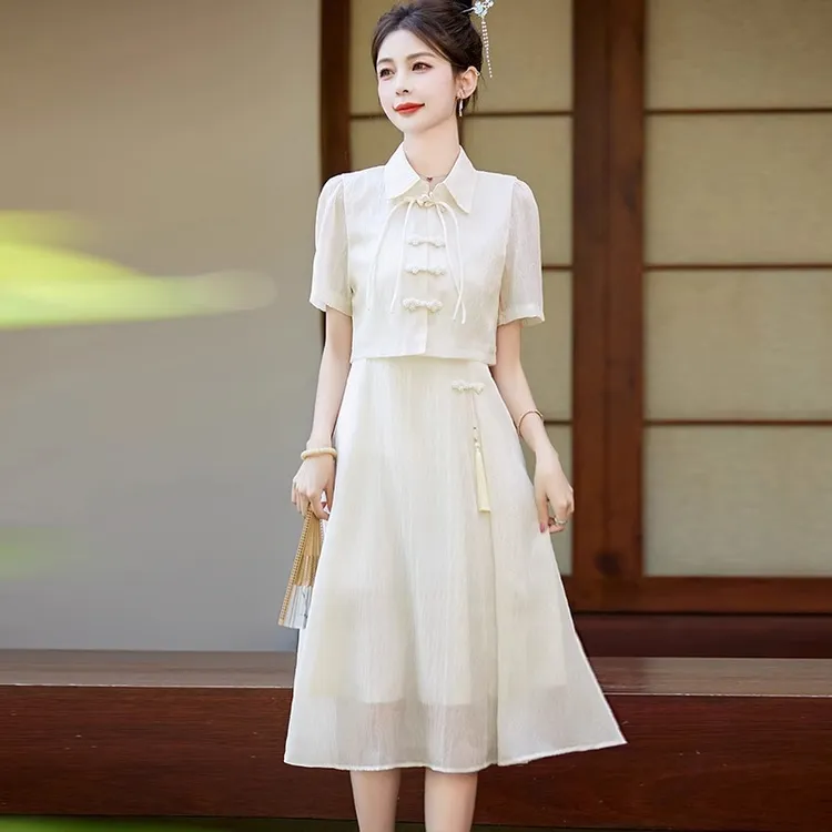 新中式连衣裙女2025夏季新款复古国风日常设计感小众仙女套装裙子