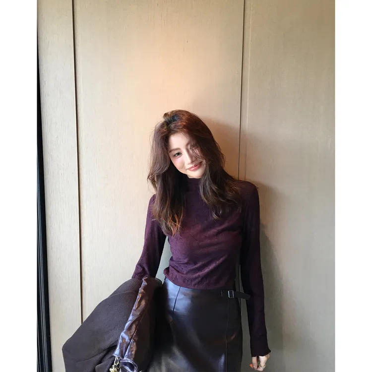 【ALONE SAVOR】龍喜儿潮汐 简约高领绵羊毛针织钩花打底衫K048