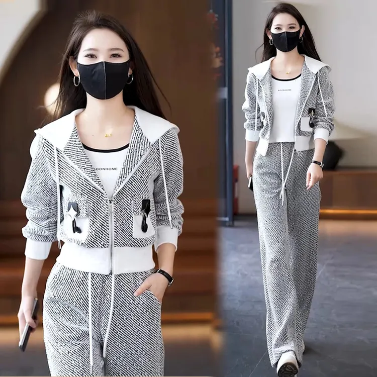 高级感小个子慵懒风运动服套装女2026年春秋新款上衣直筒裤两件套