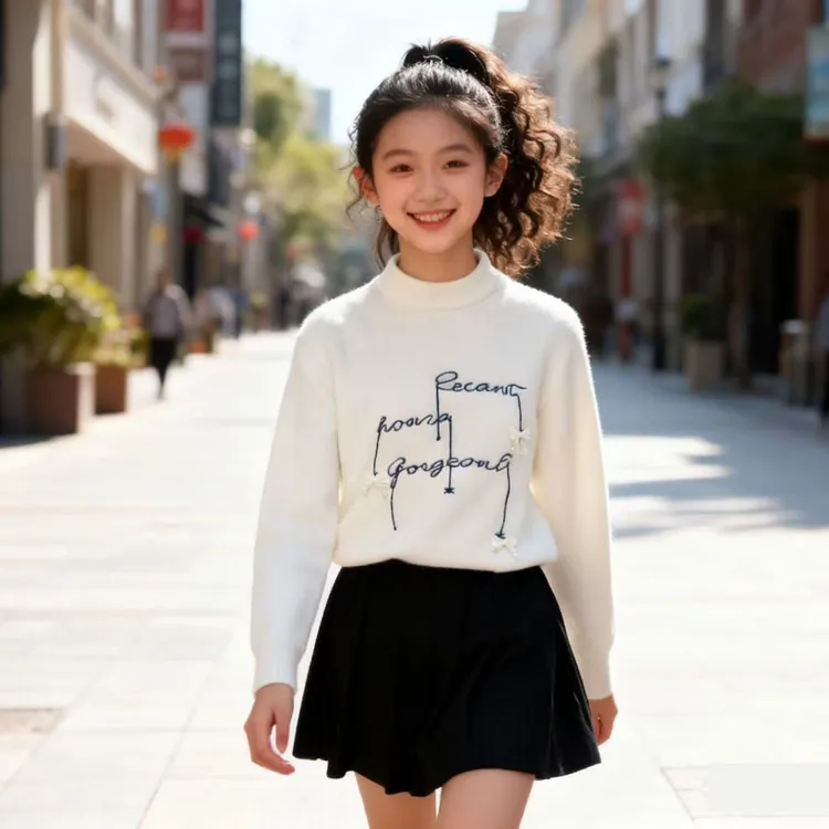 少女风字母女毛衣针织衫时尚圆领百搭青少年初中生高中生女童