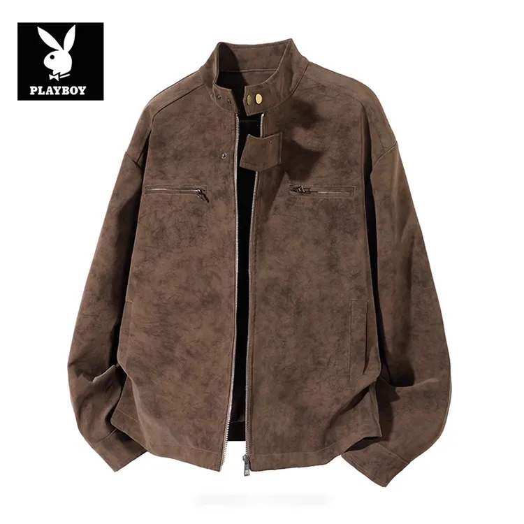 花花公子男士美拉德废土风皮衣新款街头外套美式复古时尚潮牌夹克